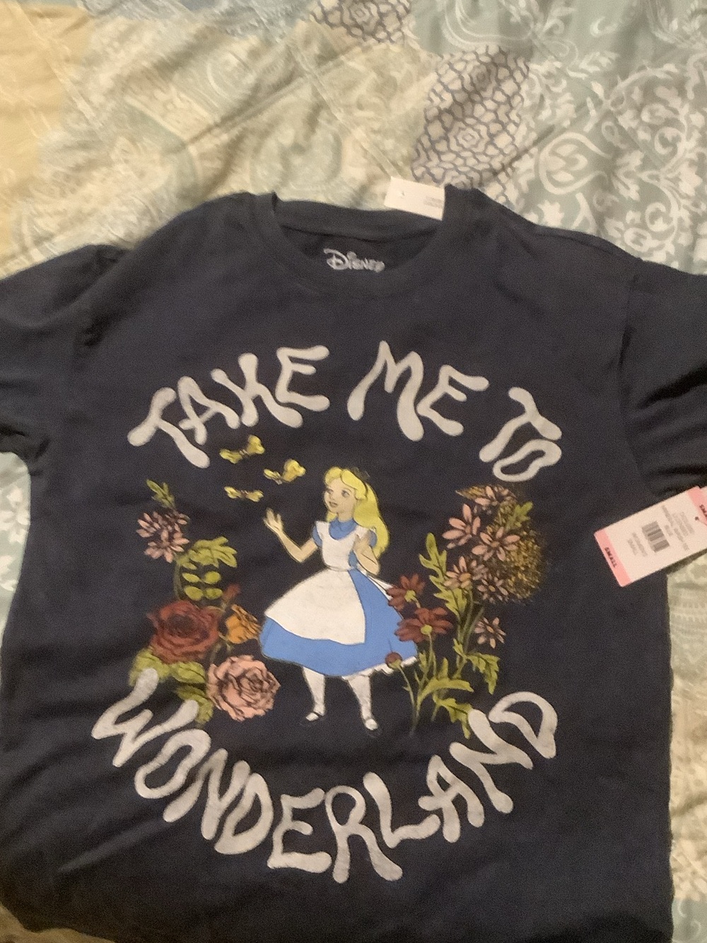 Disney Navy Alice in Wonderland Floral Graphic Tee